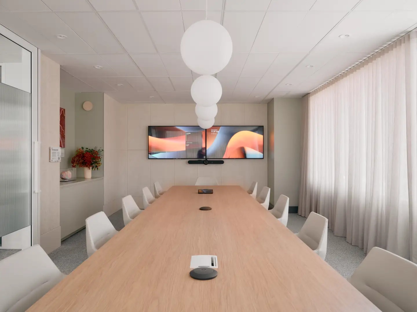 IPG commercial boardroom conference room with globe pendant light